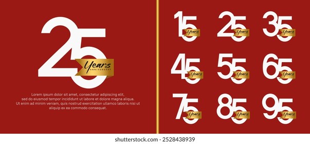 anniversary logotype set. vector design white color with gold ribbon can be use for celebration event