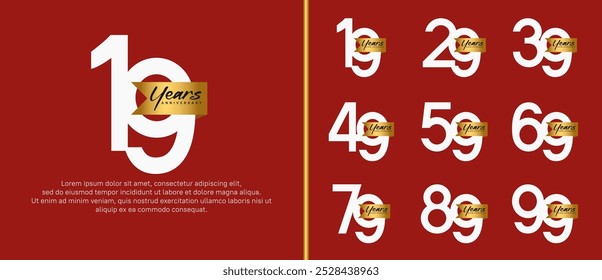 anniversary logotype set. vector design white color with gold ribbon can be use for celebration event