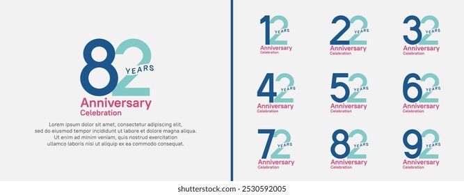 anniversary logotype set. vector design blue, green and red color for celebration event