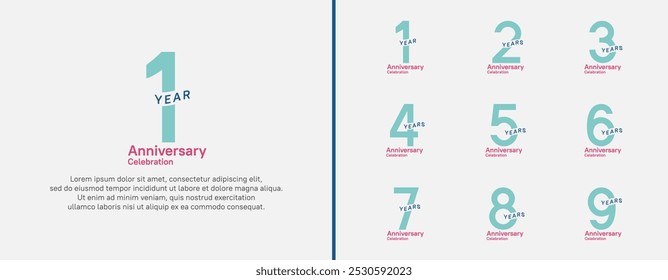 anniversary logotype set. vector design blue, green and red color for celebration event