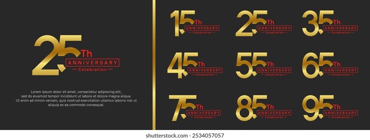 anniversary logotype set. vector design gold and red color for special moment