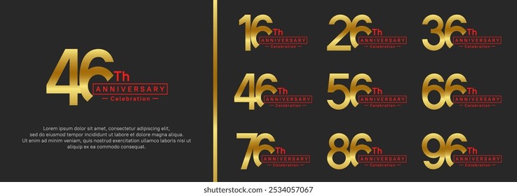 anniversary logotype set. vector design gold and red color for special moment