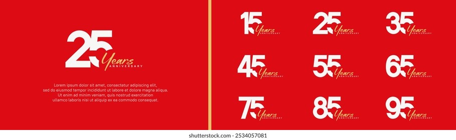anniversary logotype set. vector design white and orange color can be use for special moment
