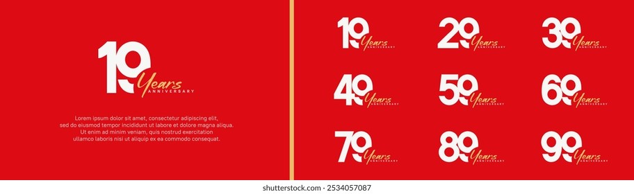 anniversary logotype set. vector design white and orange color can be use for special moment