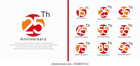 anniversary logotype set. vector design red and orange color circle can be use for celebration moment