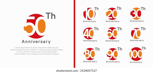 conjunto de logotipos de aniversário. design de vetor vermelho e laranja círculo de cores pode ser usado para momento de celebração