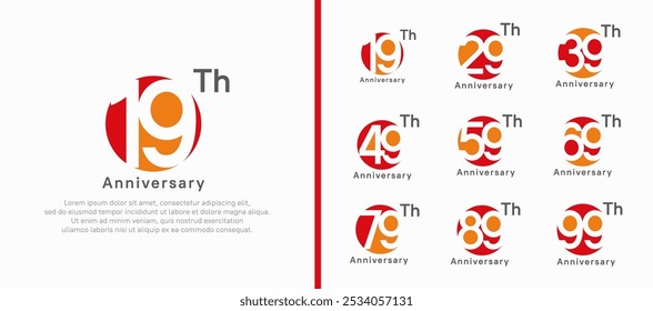 anniversary logotype set. vector design red and orange color circle can be use for celebration moment