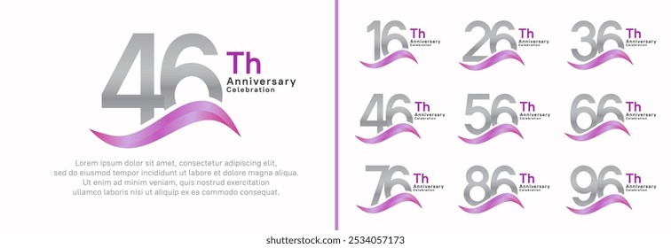 Conjunto de logotipo de aniversario. El número de color plateado de diseño de Vector se puede usar para un momento especial