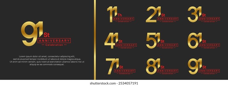 conjunto de logotipos de aniversário. cor de ouro e vermelho do projeto do vetor para o momento especial