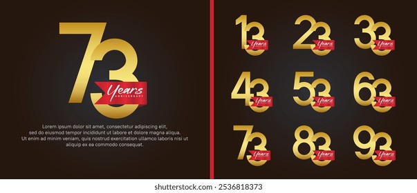 anniversary logotype set. vector design gold color with red ribbon can be use for celebration event