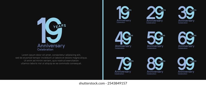 anniversary logotype set. vector design purple and blue color for celebration event