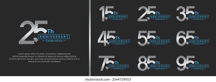 anniversary logotype set. vector design silver and blue color for special moment