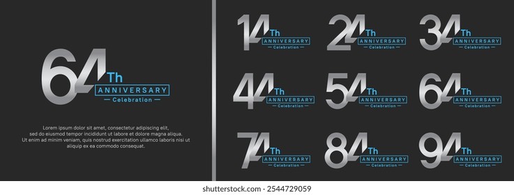 anniversary logotype set. vector design silver and blue color for special moment