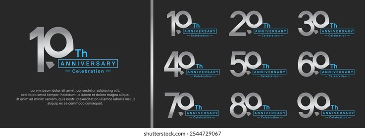 anniversary logotype set. vector design silver and blue color for special moment