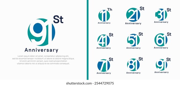anniversary logotype set. vector design green and blue color circle can be use for celebration moment