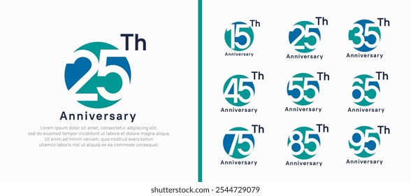 anniversary logotype set. vector design green and blue color circle can be use for celebration moment