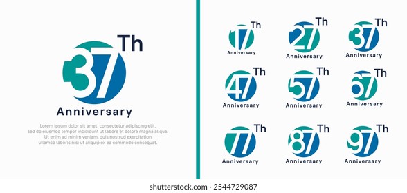 Conjunto de logotipos de aniversario. Vector de diseño verde y azul de color Circle se puede utilizar para el momento de la celebración