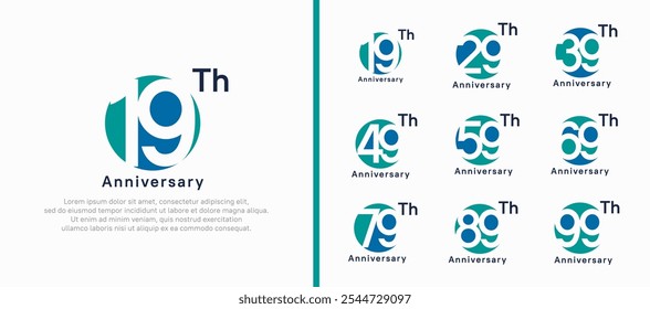 anniversary logotype set. vector design green and blue color circle can be use for celebration moment