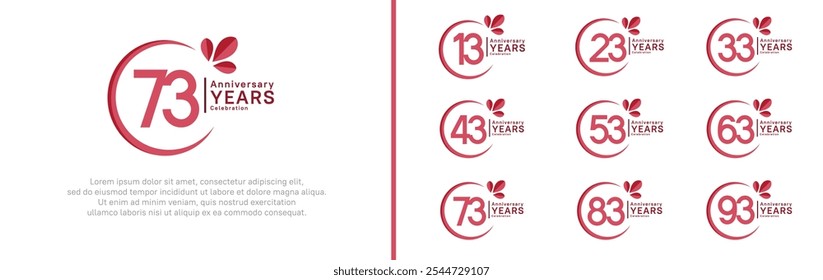 anniversary logotype set. vector design red color with ring and leaf for special moment