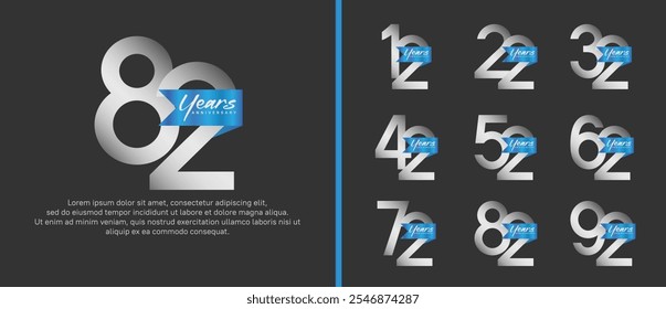 El color plateado del diseño del Vector con la cinta azul se puede utilizar para el acontecimiento de la celebración