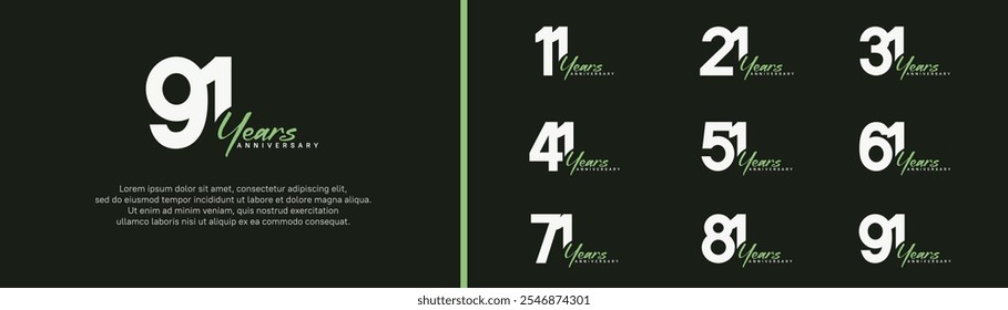 anniversary logotype set. vector design white and green color can be use for special moment