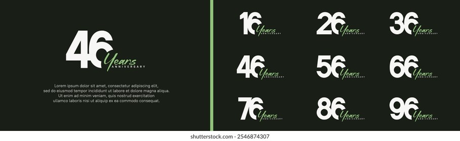 conjunto de logotipos de aniversário. design de vetor branco e verde cor pode ser usado para momento especial