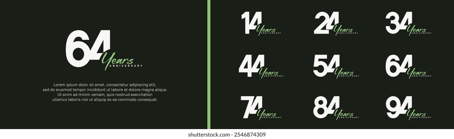 conjunto de logotipos de aniversário. design de vetor branco e verde cor pode ser usado para momento especial