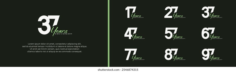 Conjunto de logotipo de aniversario. Diseño de Vector El color blanco y verde se puede usar para un momento especial