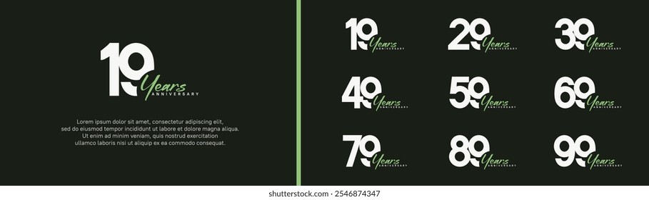 anniversary logotype set. vector design white and green color can be use for special moment