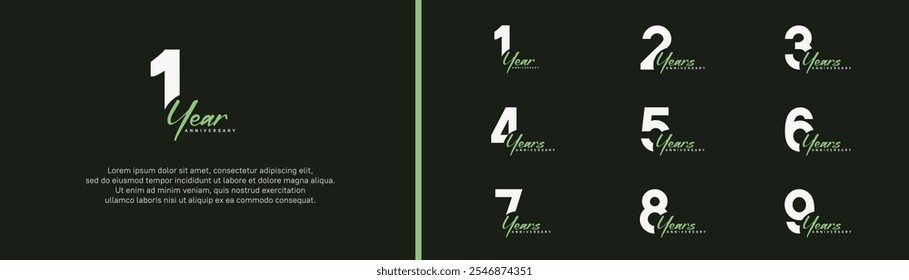 Jubiläums-Logo-Set. Vektordesign Weiß und Grün Farbe kann für besonderen Moment verwendet werden