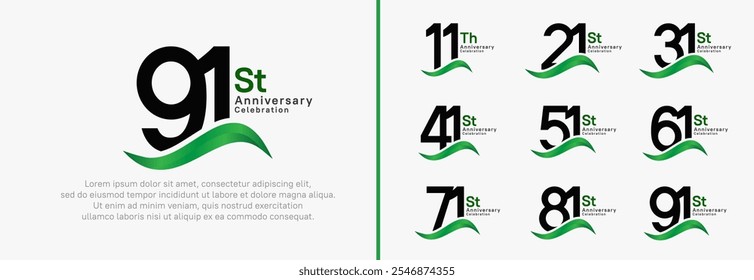 anniversary logotype set. vector design black color number can be use for special moment