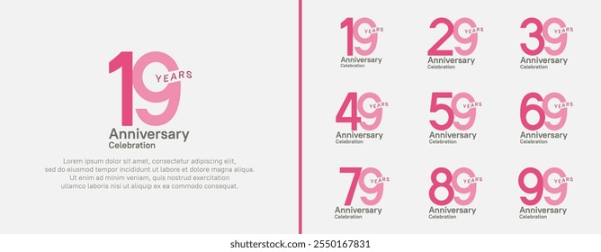 anniversary logotype set. vector design pink color for celebration event