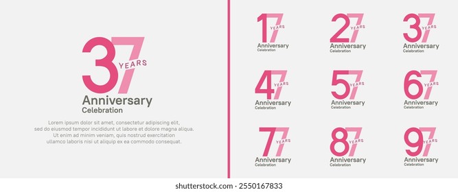 Conjunto de logotipo de aniversario. Diseño de Vector color rosa para evento de celebración