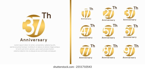 Conjunto de logotipo de aniversario. Vector de diseño de color dorado Circle se puede utilizar para el momento de la celebración