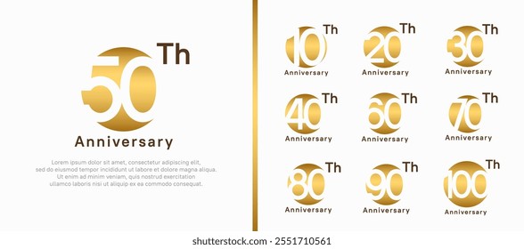 anniversary logotype set. vector design gold color circle can be use for celebration moment