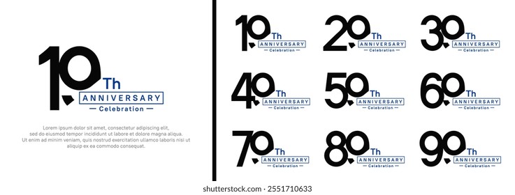 anniversary logotype set. vector design black and blue color for special moment