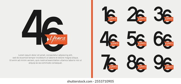 anniversary logotype set. vector design black color with orange ribbon can be use for celebration event