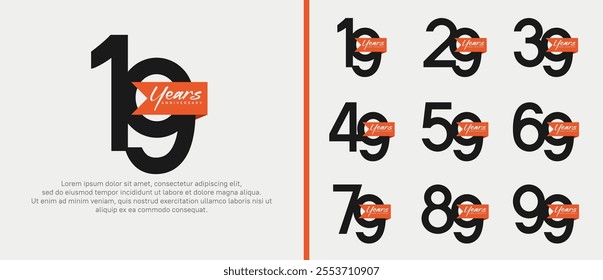 anniversary logotype set. vector design black color with orange ribbon can be use for celebration event