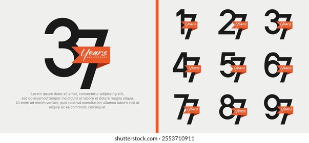 anniversary logotype set. vector design black color with orange ribbon can be use for celebration event