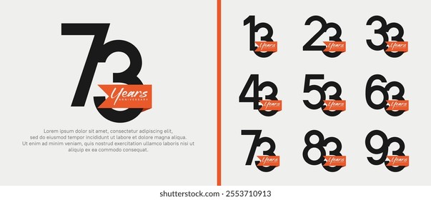 anniversary logotype set. vector design black color with orange ribbon can be use for celebration event