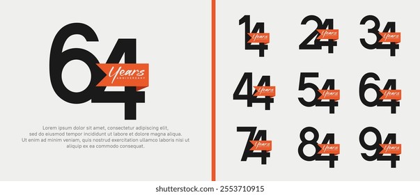 anniversary logotype set. vector design black color with orange ribbon can be use for celebration event