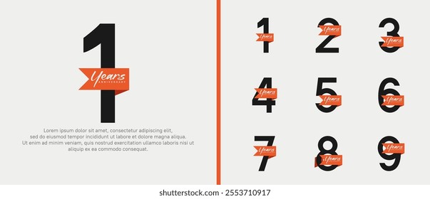 anniversary logotype set. vector design black color with orange ribbon can be use for celebration event