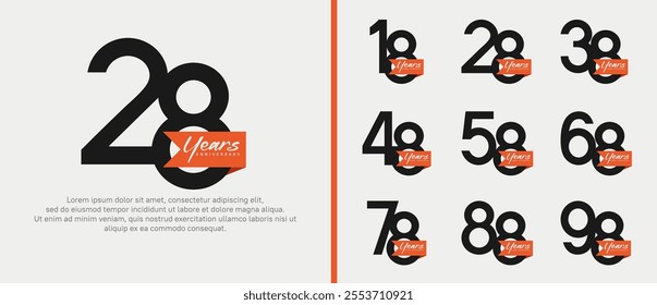 anniversary logotype set. vector design black color with orange ribbon can be use for celebration event