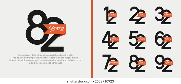 anniversary logotype set. vector design black color with orange ribbon can be use for celebration event