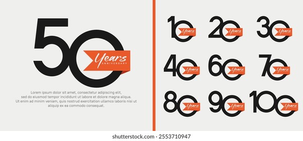 anniversary logotype set. vector design black color with orange ribbon can be use for celebration event