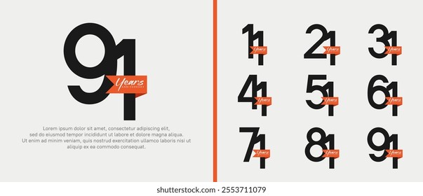 anniversary logotype set. vector design black color with orange ribbon can be use for celebration event