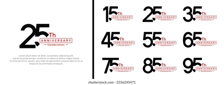 anniversary logotype set. vector design black and red color for special moment