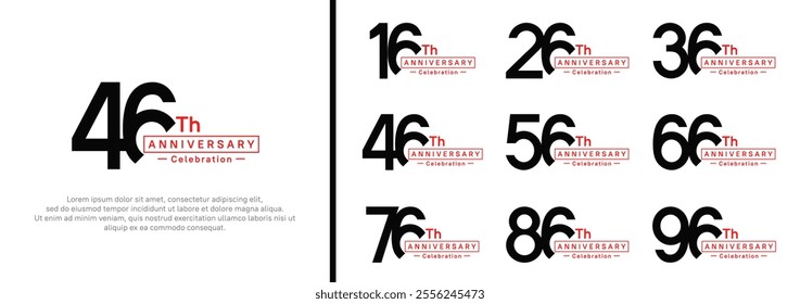 anniversary logotype set. vector design black and red color for special moment