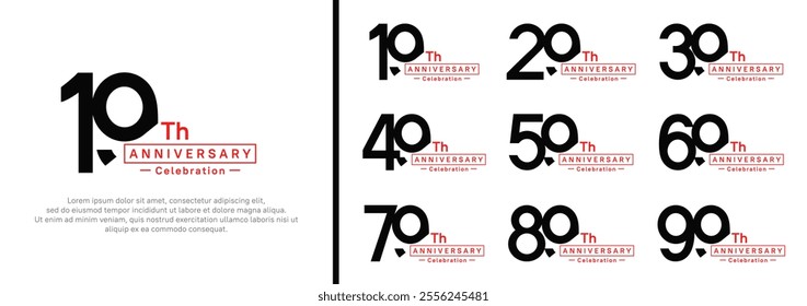 anniversary logotype set. vector design black and red color for special moment