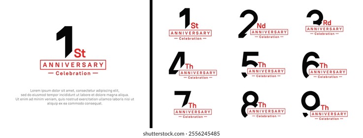 anniversary logotype set. vector design black and red color for special moment